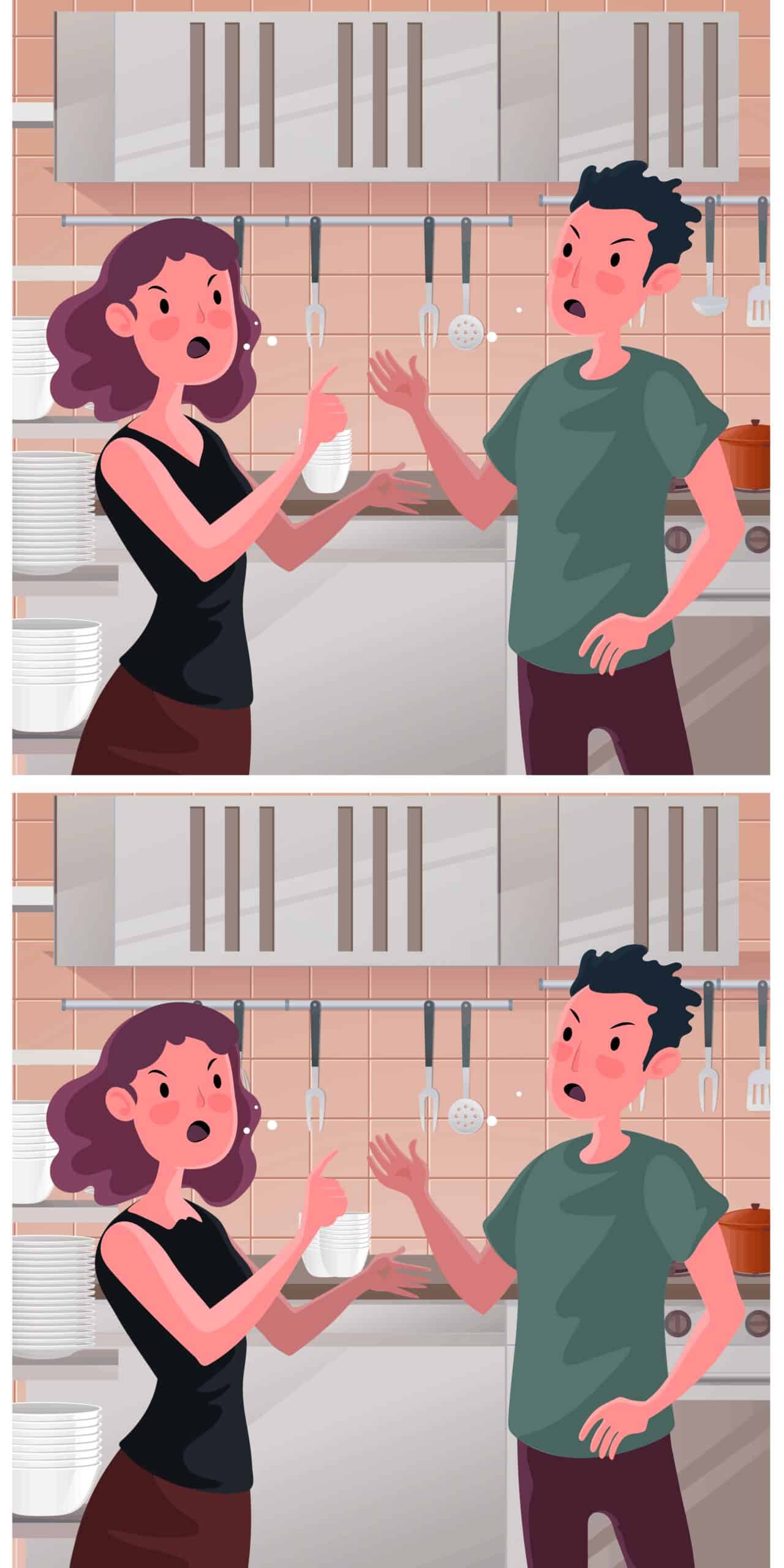 Sfida visiva: sei abbastanza rapido per scovare le 3 discrepanze in questa coppia in lite? Metti alla prova la tua attenzione e cerca di individuarle tutte in meno di 3 secondi!