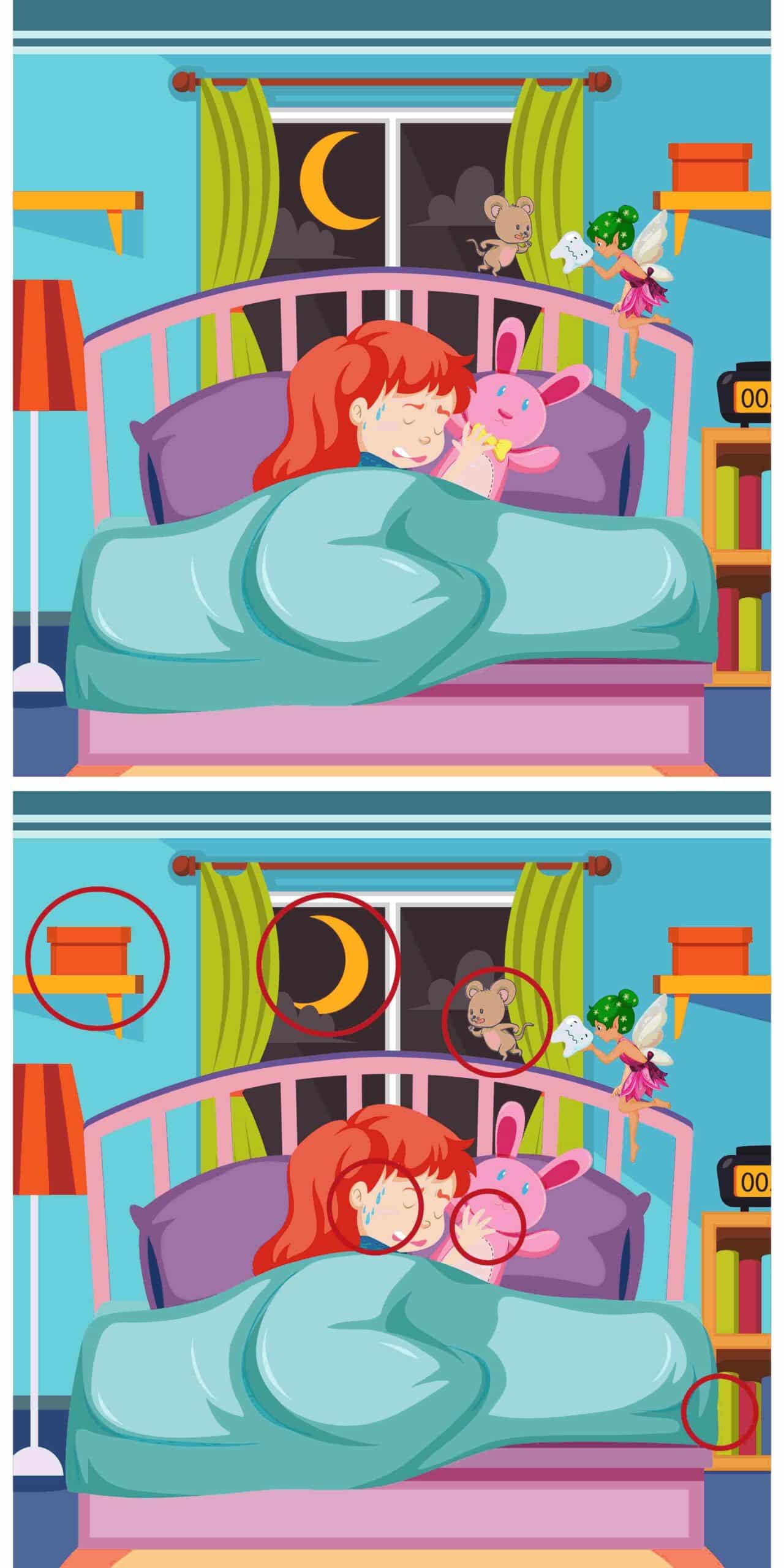 Sfida visiva : riesci a scovare le 5 differenze nella stanza della bambina addormentata in meno di 10 secondi? Metti alla prova la tua attenzione e velocità!