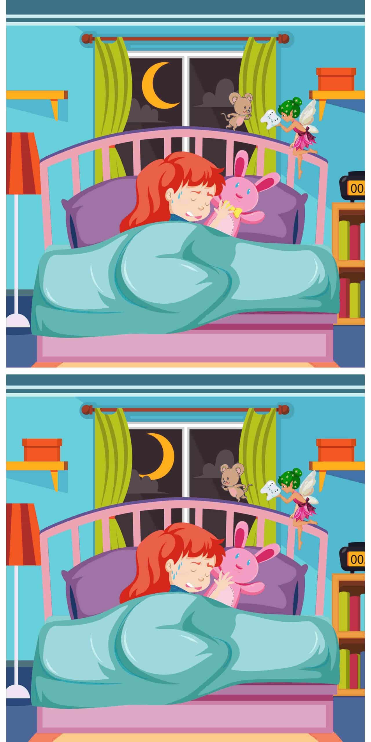 Sfida visiva : riesci a scovare le 5 differenze nella stanza della bambina addormentata in meno di 10 secondi? Metti alla prova la tua attenzione e velocità!